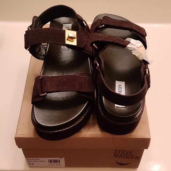 Steve Madden BIGMONA Dark Brown Suede Sandals - Picture 1 of 4